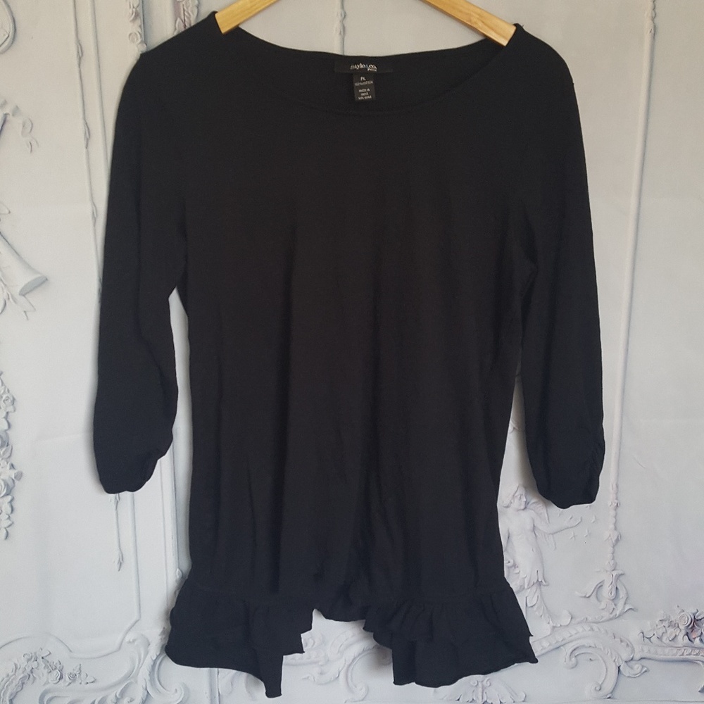 Style&Co Black Ruffle Top Petite Large